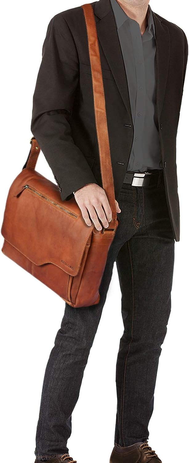 STILORD 'Marvin' Ledertasche Umhängetasche Modernes Vintage Design 15.6 Zoll Laptoptasche grosse Uni
