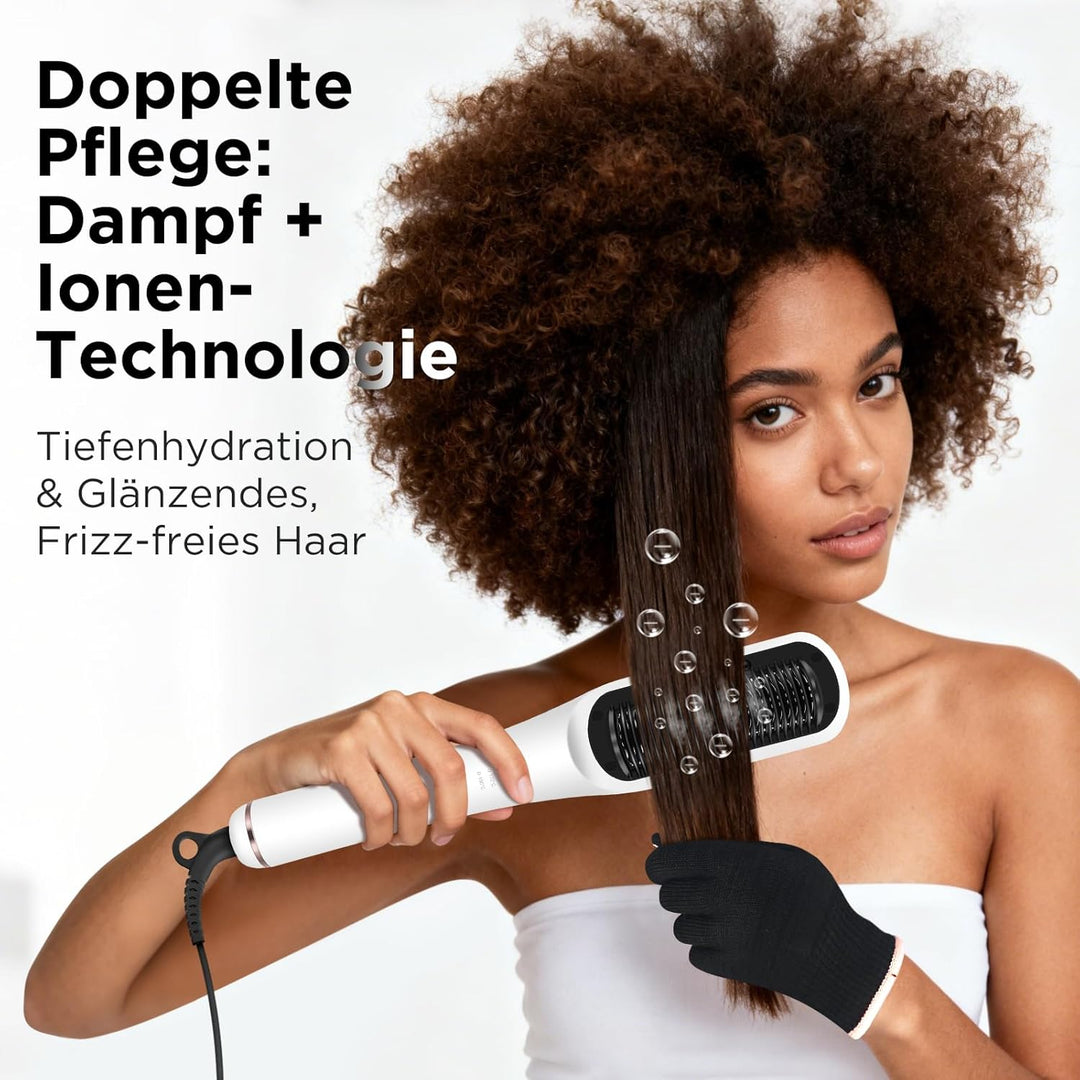 Pro Dampf Glättbürste, PARWIN PRO BEAUTY 3-in-1 Haarglätter Bürste, LED-Anzeigeleuchte, Ionentechnol