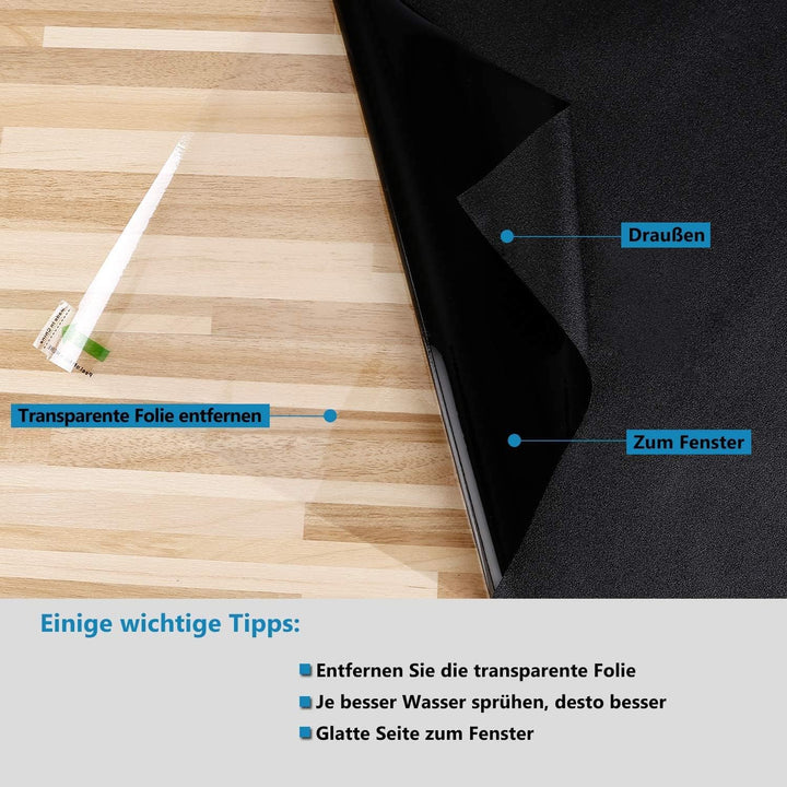 Fensterfolie Selbsthaftend Schwarz, Verdunkelungsfolie Blickdicht Sichtschutzfolie Anti-UV & Sichtsc