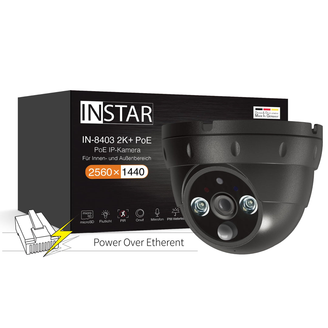INSTAR IN-8403 2K+ PoE schwarz - LAN/PoE Überwachungskamera mit KI (AI) - IP Kamera - Power Over Eth