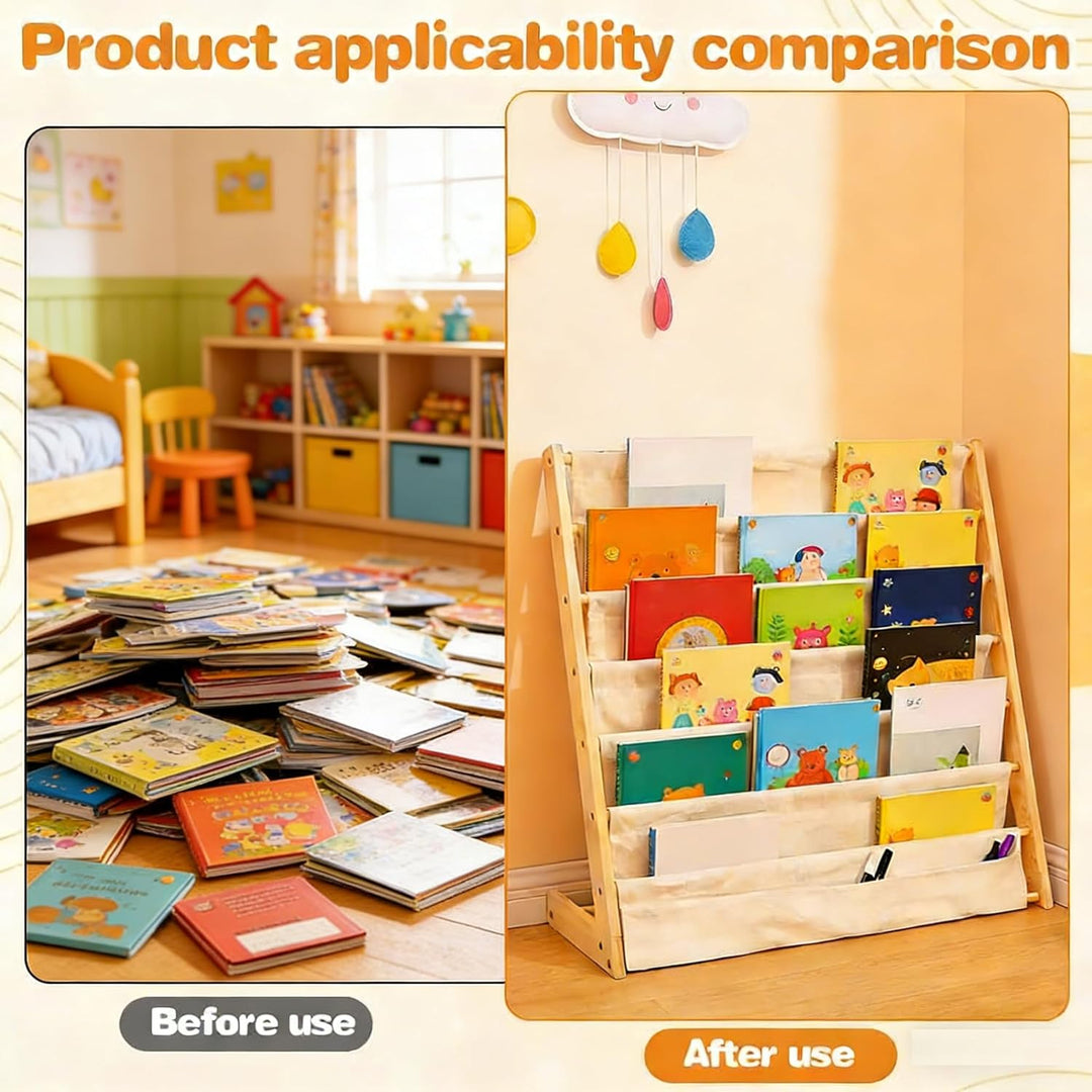 Bücherregal Kinder mit 6 Oxford-Stoff Fächern,Kinder-Bücherregal, 6 Ebenen, Bücherregal,Aufbewahrung