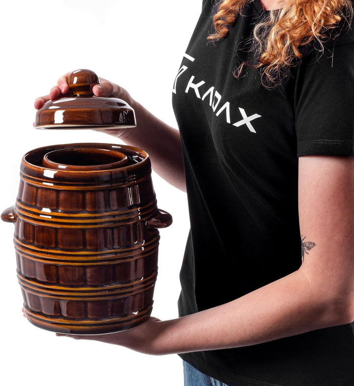 KADAX Steinzeugtopf, Dichter Keramiktopf mit Wasserrinne und Deckel, Spülmaschinenfester Steinguttop