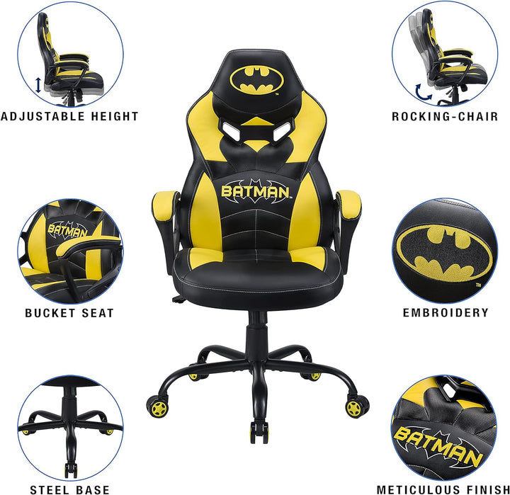 Subsonic Batman - Junior-Spielerstuhl - Spielerstuhl Büro - Offizielle Lizenz DC Comics Black & Yell