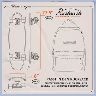 Apollo Mini-Longboard | Midi Cruiser als Komplett-Board, 70cm (30x8) | wendiges Kick Tail Mini Longb