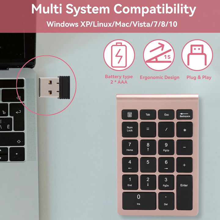 Ziffernblock, 22 Tasten 2,4G Numeric Keypad Ergonomisches Keyboard Ultra Dünn Kabellos ExternerNumme