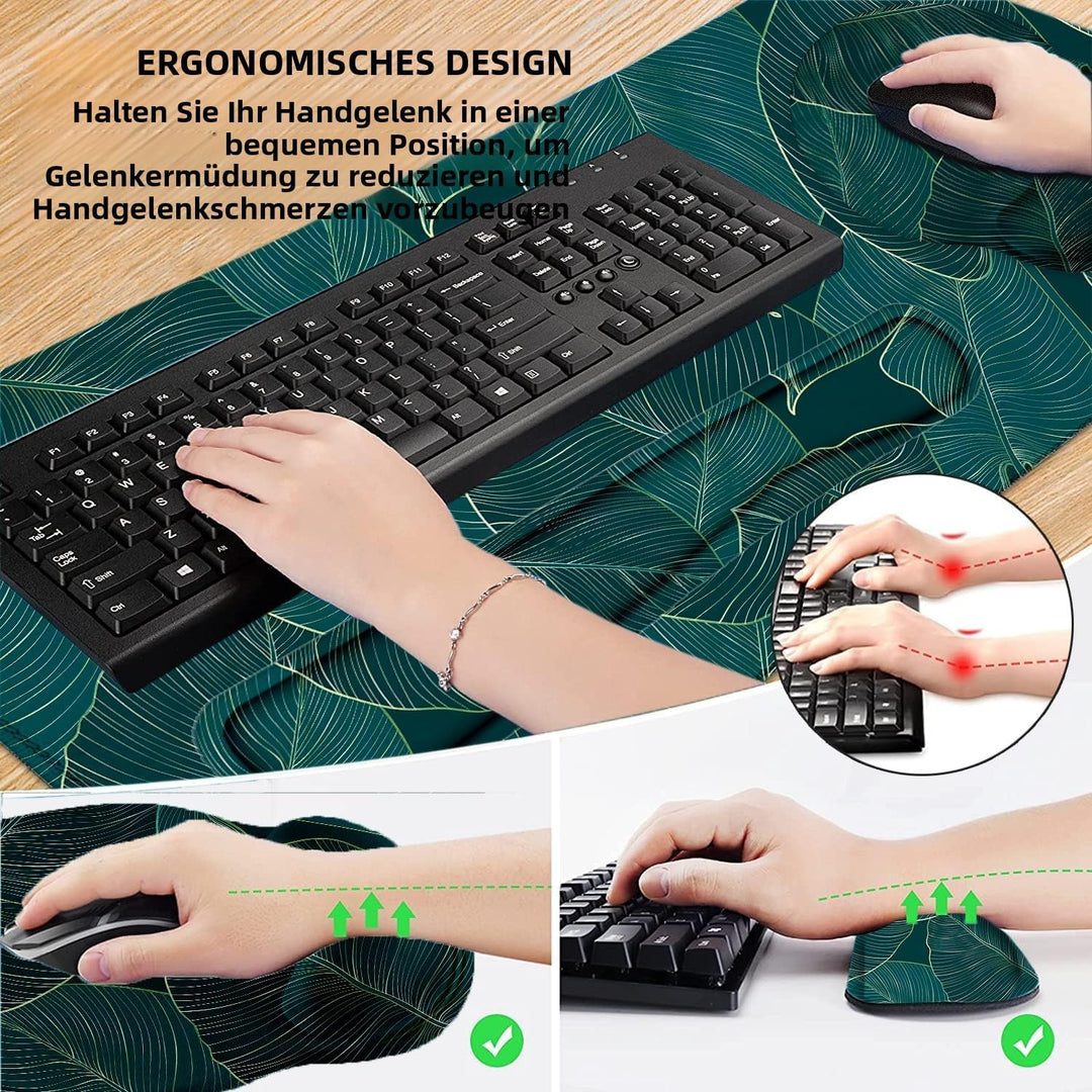 Mousepad Set 4 in 1 Mauspad mit Gelkissen Handgelenkauflage Tastatur Untersetzer Gross Mousepad Ergo