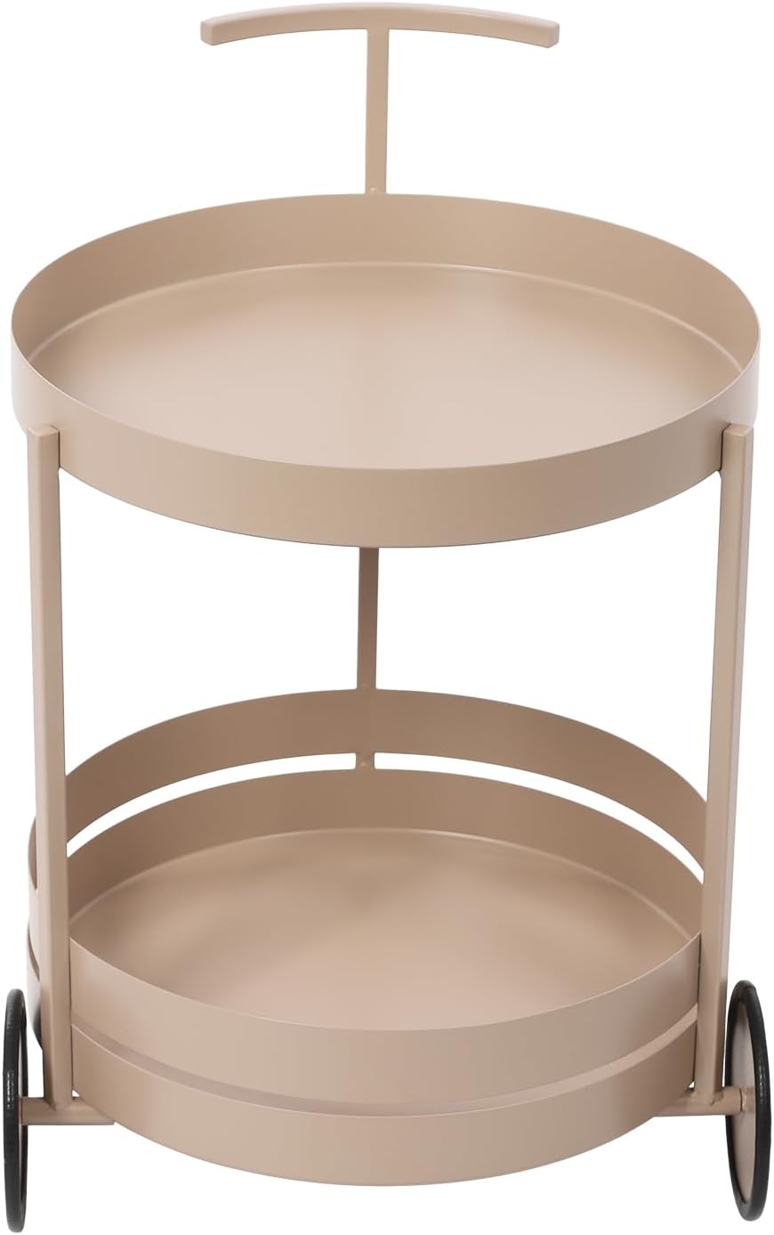 2-Stöckig Rund Servierwagen mit 2 Räder, Ladekapazität Jeder Stufe 10kg, 40x40x61m, Teewagen für Mei