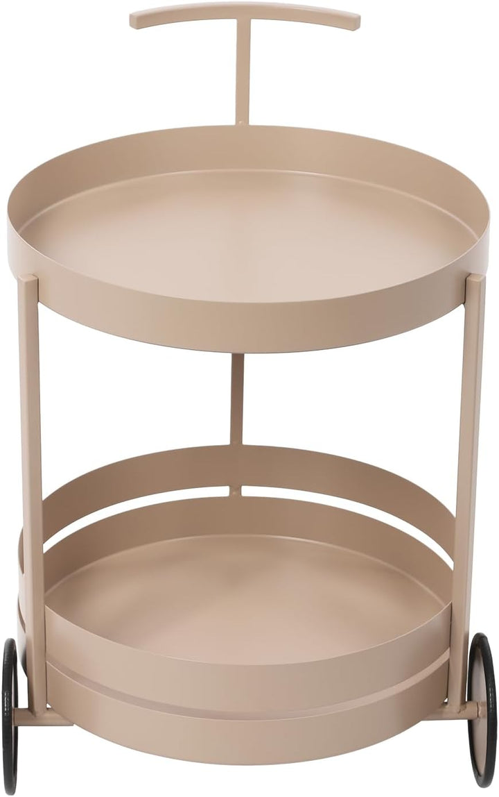 2-Stöckig Rund Servierwagen mit 2 Räder, Ladekapazität Jeder Stufe 10kg, 40x40x61m, Teewagen für Mei