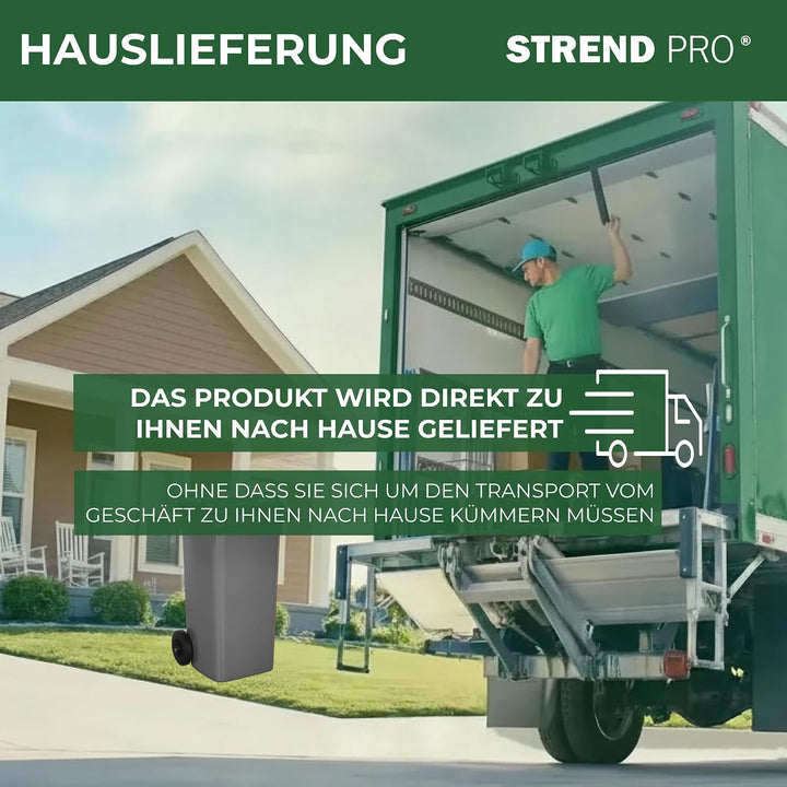STREND PRO Mülltonne 120L Grau | Grosse Tonne für Restmüll &amp; Haushalt | Mülleimer mit Deckel &amp; Räder