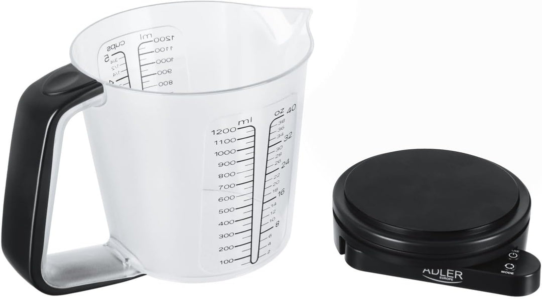 ADLER Küchenwaage mit Messbecher, 5kg Kapazität, weisses LED-Display