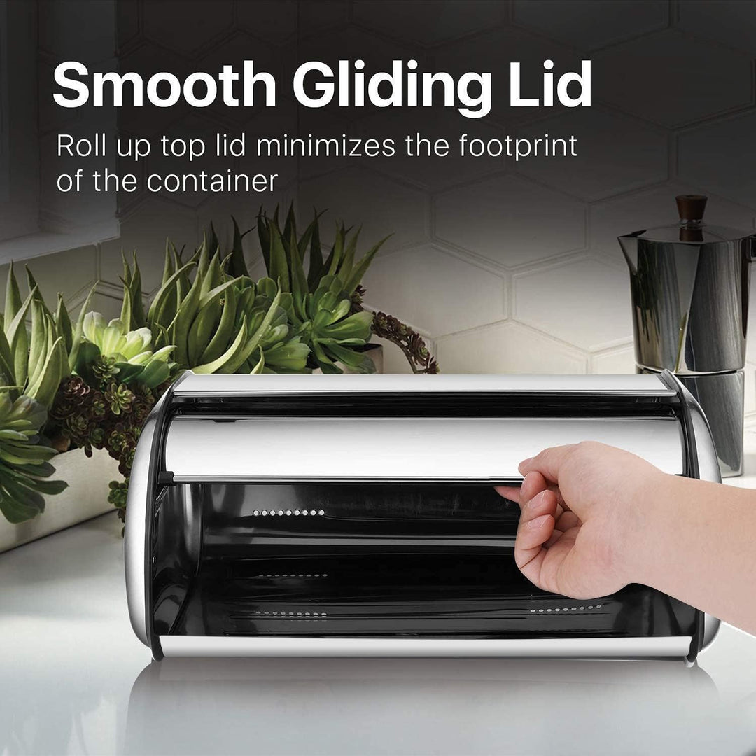 Bemodst Brotkasten, 304 Edelstahl Grauer Brotkasten für die Küche Langanhaltende Frische und Mückenr