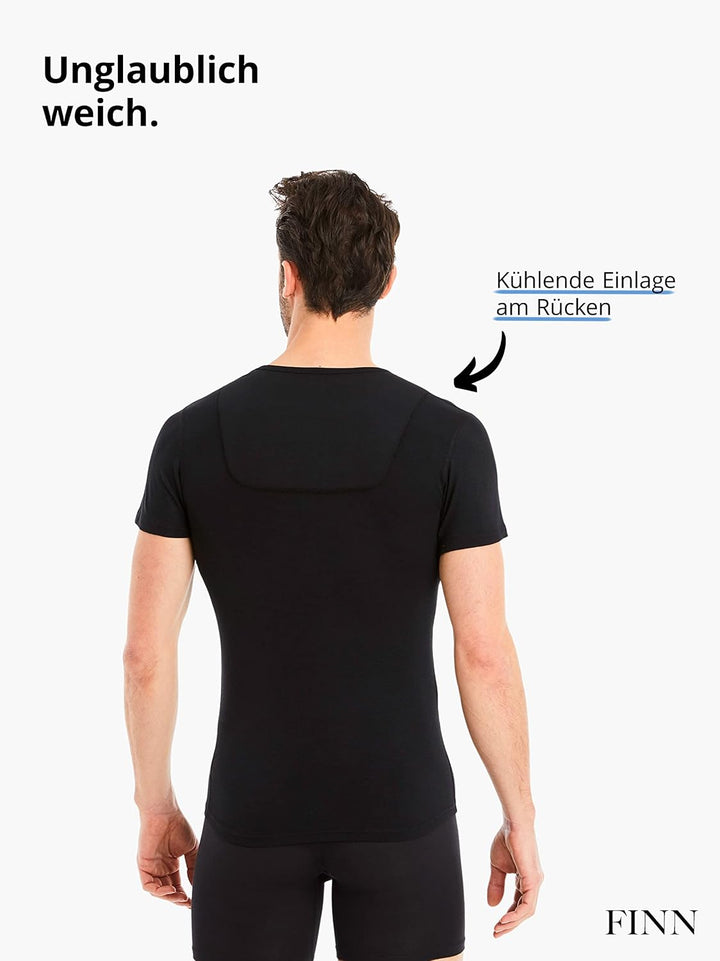 FINN Herren Funktions-Unterhemd mit V-Ausschnitt - Anti-Schweiss Shirt mit Einsätzen gegen Schweissf