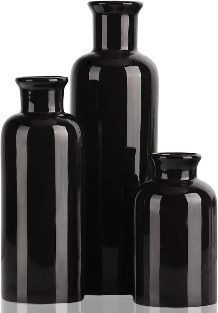 Schwarzes Keramikvasen-Set – 3 kleine Vasen, minimalistisches Dekor, Boho-Vasen, Moderne Bauernhaus-