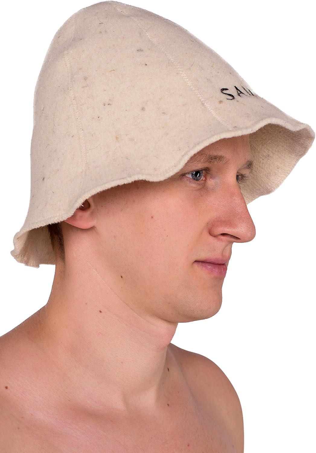 Ger3as Saunahut 100% Wolle mit Stickerei für Damen und Herren, Wellness Mütze Premium Qualität, Saun