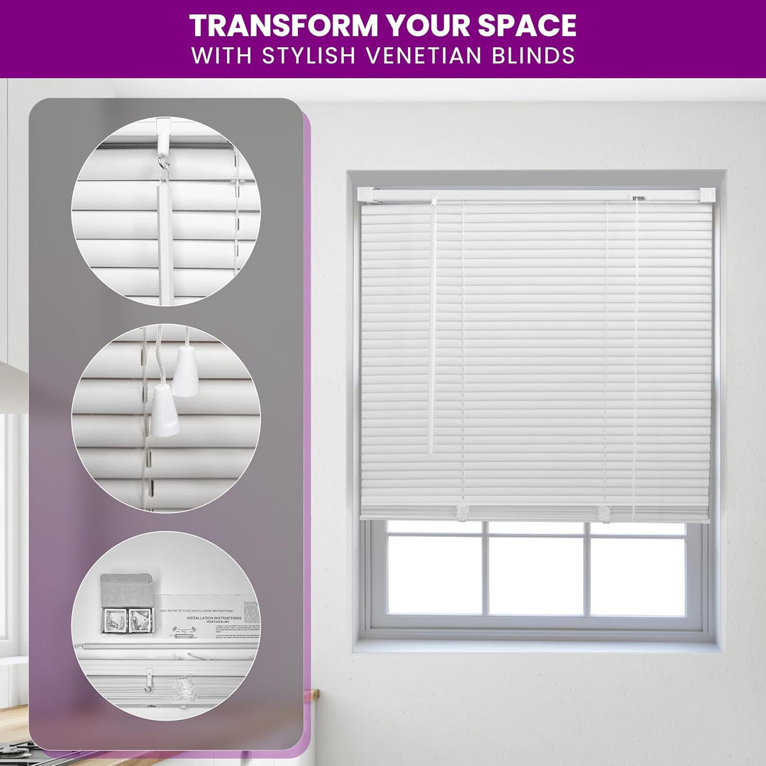 FURNISHED Jalousien für Fenster, PVC-Rollos leicht zu montieren, zuschneidbar, 25-mm Lamellen, kinde