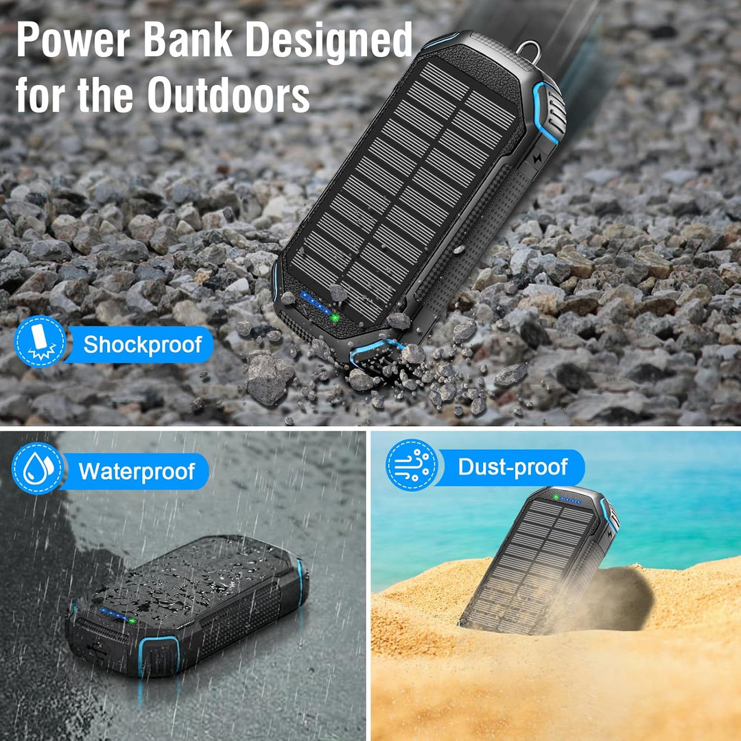 Solar Powerbank Wireless 26800mAh Solar Ladegerät, tragbare USB C Power Bank mit Outdoor Wasserdicht