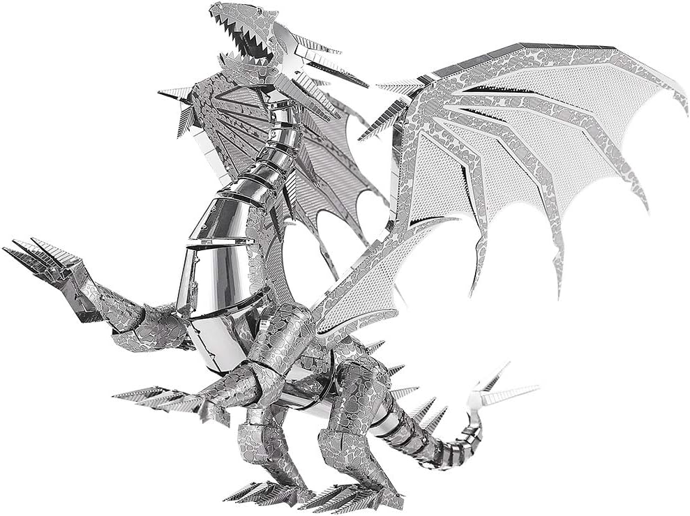 Piececool 3D Puzzle Metall Modellbau Flammender Silberdrache, 3D Metall Puzzle für 340 Edelstahl, Ga