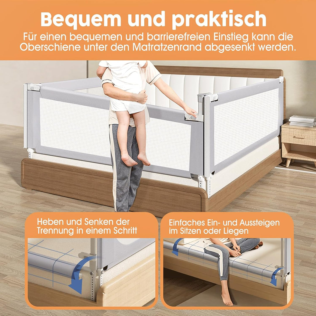 Bettschutzgitter 150 cm, Einziehbares Bettgitter für Kinder von 0–10 Jahren, Babybettgitter für Kind