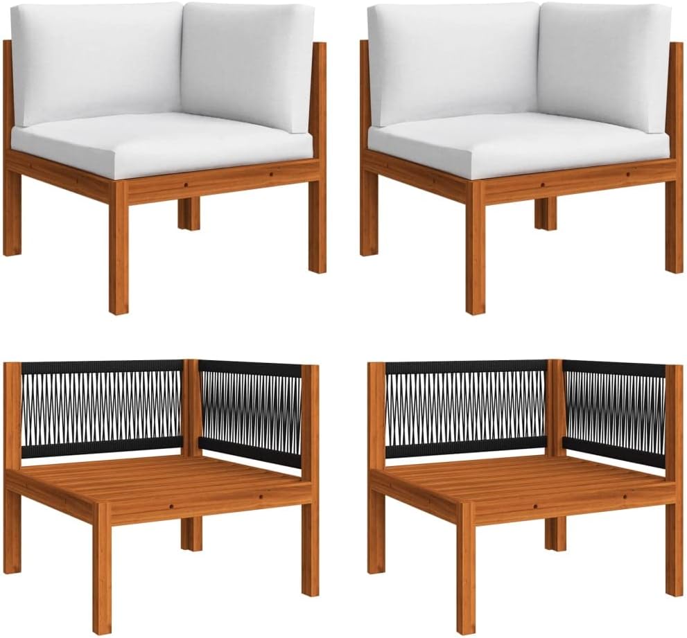 vidaXL 2X Akazienholz Massiv Garten Ecksofa mit Auflagen Sofa Lounge Gartensofa Sessel Gartensessel