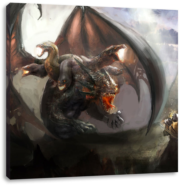 Pixxprint Drachen mit Schlangen als Leinwandbild Quadratisch/Grösse: 70x70 / Wandbild/Kunstdruck/fer