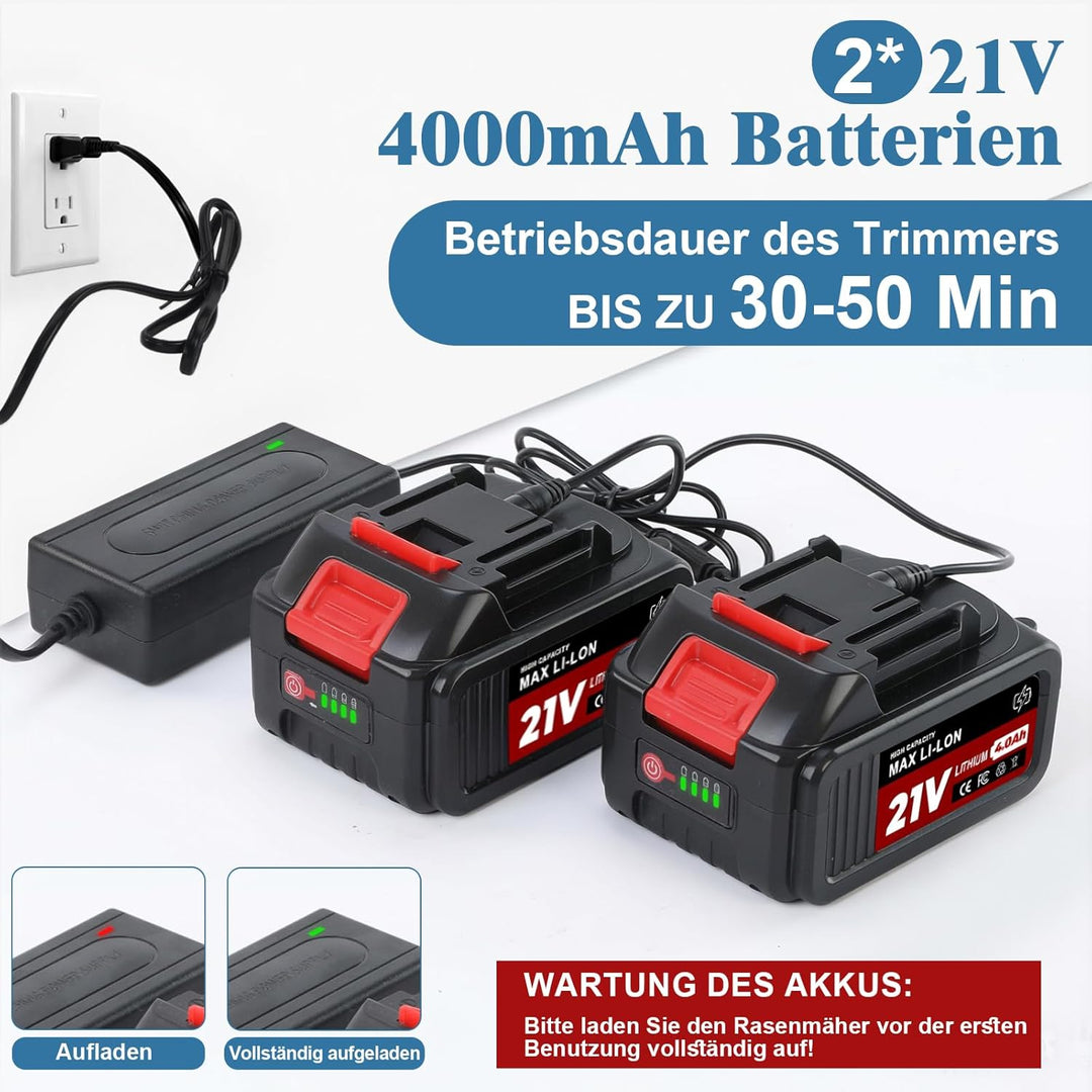 Rasentrimmer mit Akku, Akku Rasentrimmer für Makita-Akkus mit 5 Klingentypen und 2X4.0Ah Akku, 21V B