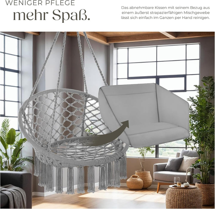 tectake Indoor und Outdoor Hängesessel, Terrassen und Balkonmöbel, Hängesessel mit Gestell, robuste