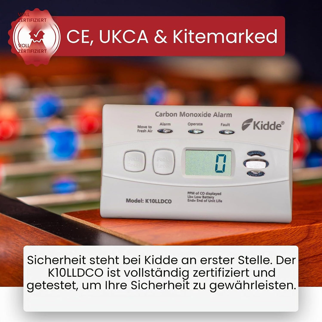 Kidde 10LLDCO Kohlenmonoxid Alarm Digital Display mit versiegelten Akku, Standard Alarm