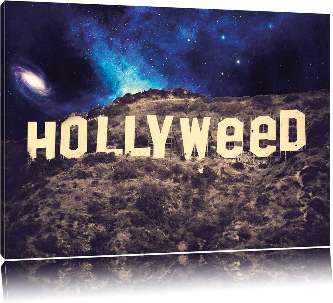 Pixxprint Hollyweed Format: 100x70auf Leinwand, XXL riesige Bilder fertig gerahmt mit Keilrahmen, Ku