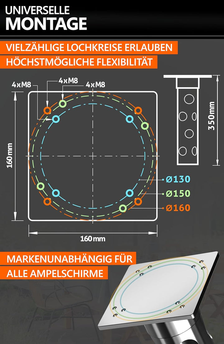4smile Bodenhülse Sonnenschirm - Edelstahl Bodenanker Sonnenschirm SunnyGround zum Einbetonieren, bi