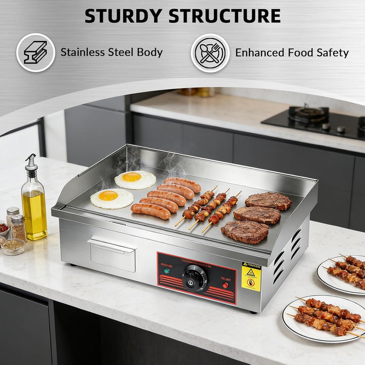 Grillplatte Elektrisch 3000W, Kommerzielle Elektrische Grillplatte Edelstahl Grillfläche Flach 55x41