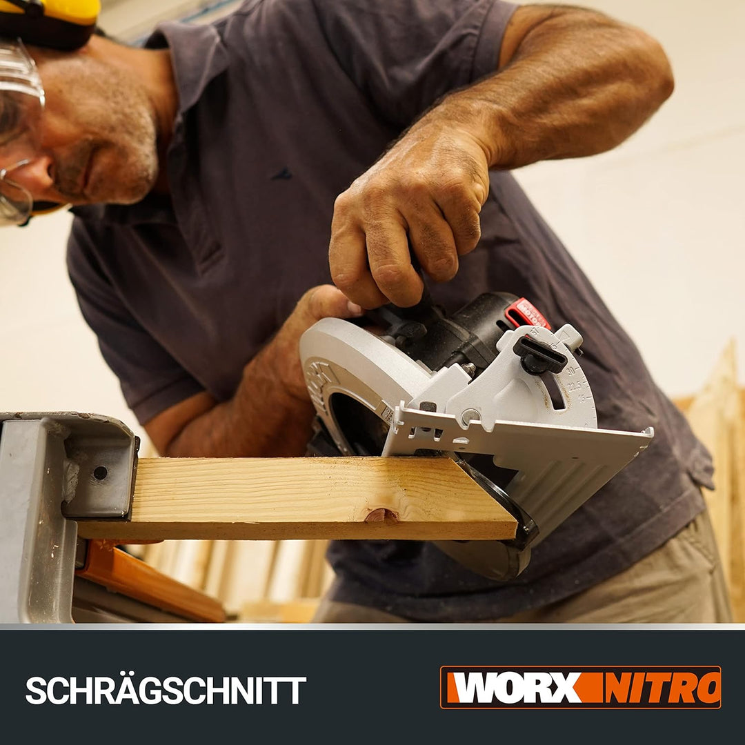 WORX NITRO WX520 Akku-Kreissäge – 190mm Schneideblatt – leistungsstarke bürstenloser Motor – 6100 U/