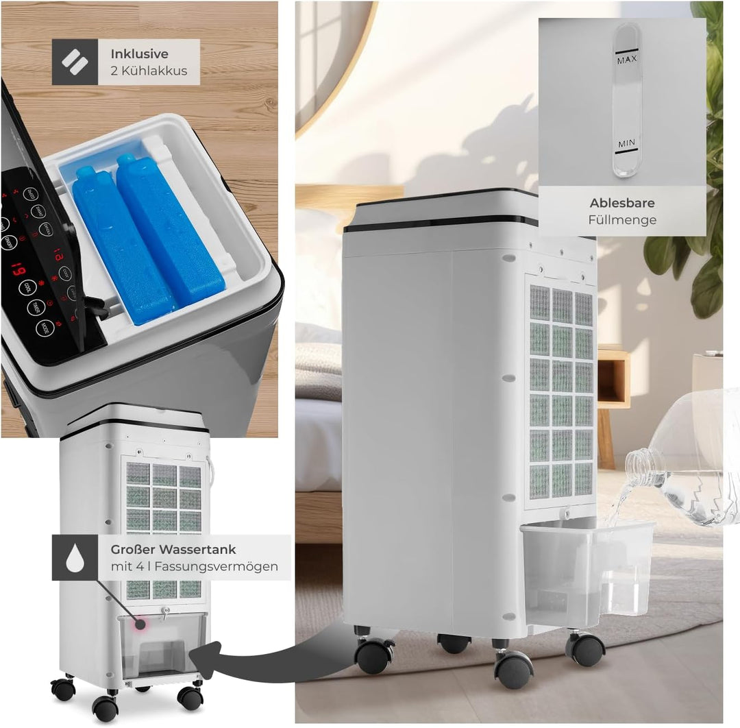 tectake® Mobiles Klimagerät 3in1, Ventilator, Air Conditioner ohne Abluftschlauch, mobiler Luftkühle