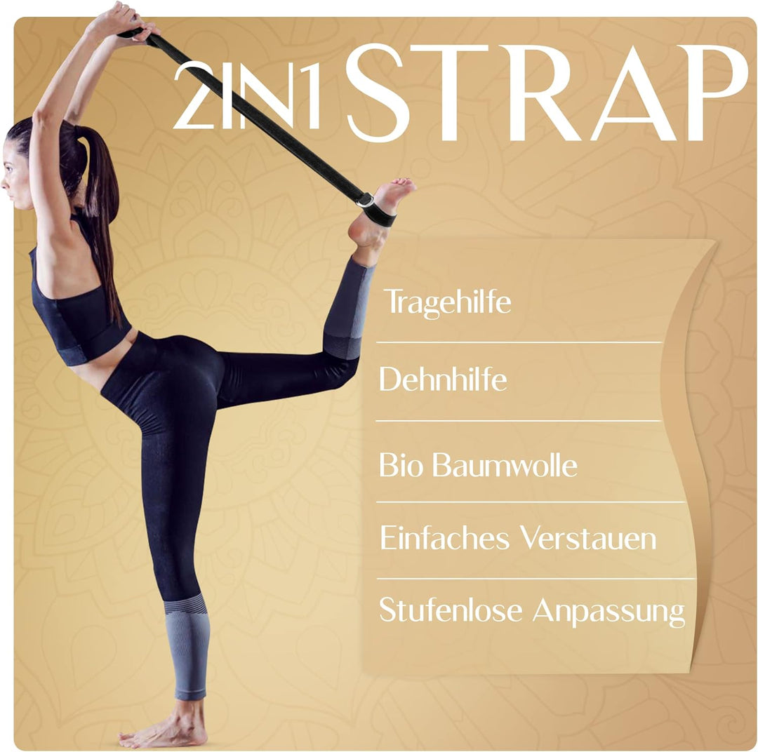 YOGALABS® - Premium 2-in-1 Yoga-Matte aus Kork & Naturkautschuk inkl. Tragegurt 183 x 61 x 0,4cm (gr