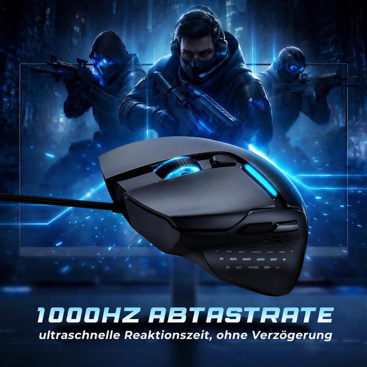 Uineer Kabel-Gaming-Maus, 12800 DPI Maus mit Gaming-Sensor, 6 programmierbare Tasten, 1000 Hz Pollin
