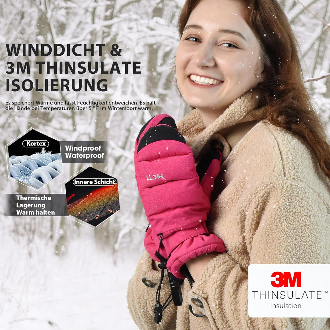 Kineed Skihandschuhe Damen Snowboard Fausthandschuhe Touchscreen wasserdichte Winter Warme Fäustling