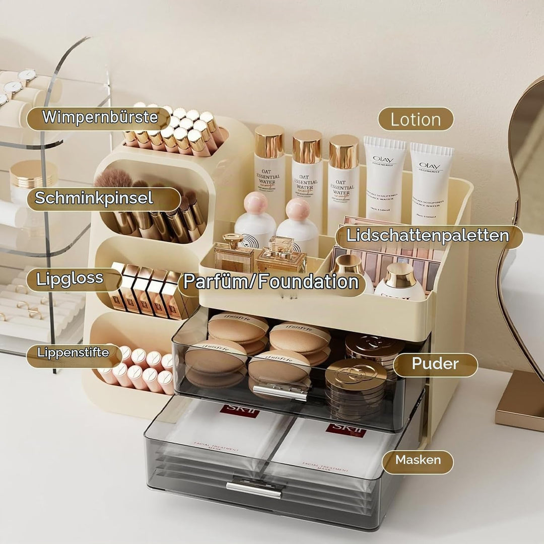 Kosmetik Organizer mit Schubladen,Schminktisch Organizer Grosse für Makeup,Schminke und Skincare Auf