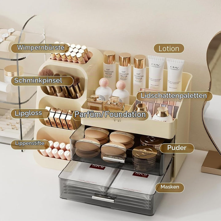 Kosmetik Organizer mit Schubladen,Schminktisch Organizer Grosse für Makeup,Schminke und Skincare Auf