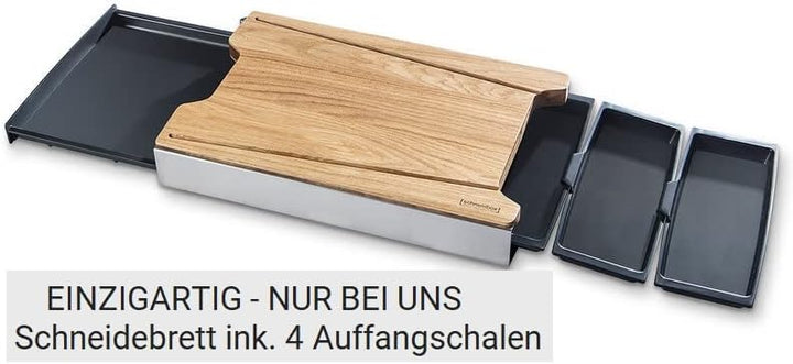 Schneidbox Eiche - Schneidebrett Mit 4 Auffangschalen Im Edelstahlkasten Inkl. Wechselbrett - Patent
