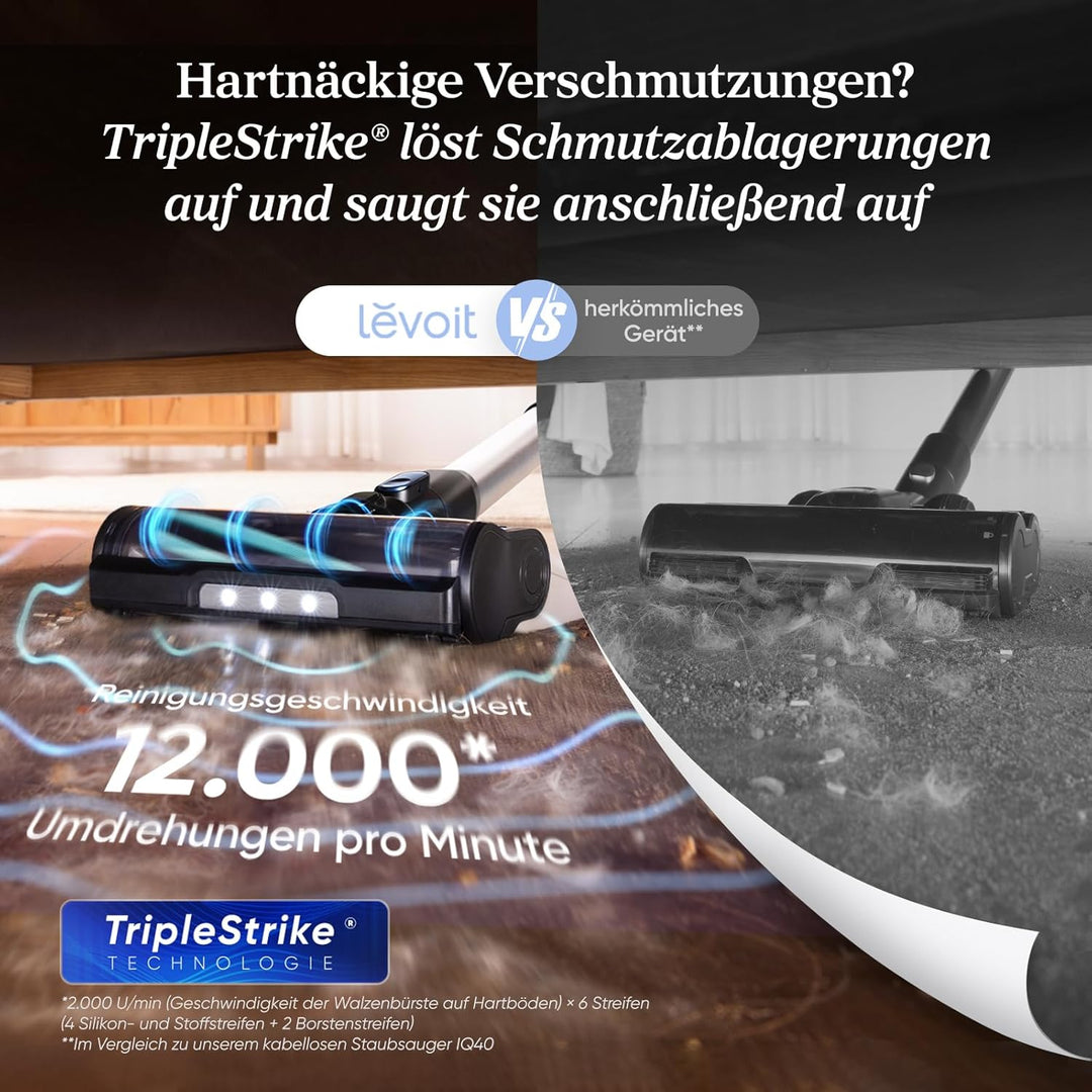 Levoit Akku Staubsauger mit Mini-Motorbürste für Tierhaare, 99,99 Prozent HEPA Filtrationseffizienz,