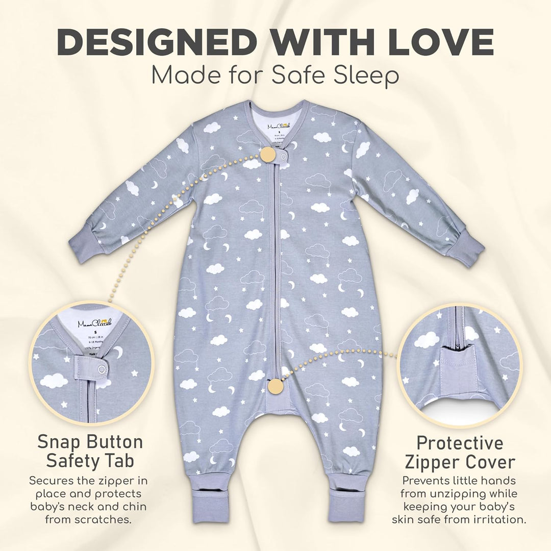Mama Cheetah Toddler Schlafsack mit Füssen, Long Sleeve 0,5 TOG Bio-Baumwolle Baby Schlafsack mit Be