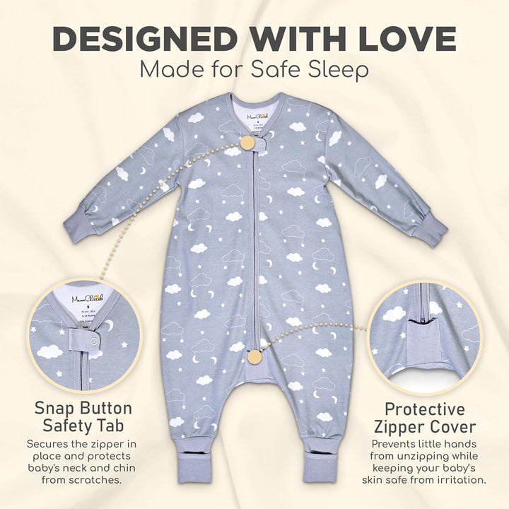 Mama Cheetah Toddler Schlafsack mit Füssen, Long Sleeve 0,5 TOG Bio-Baumwolle Baby Schlafsack mit Be