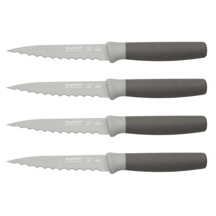 BergHoff Steak Messer 4-teilig (Barbecue-Messer, Fleischmesser, Soft Touch Griff, Besteck-Set, Pizza