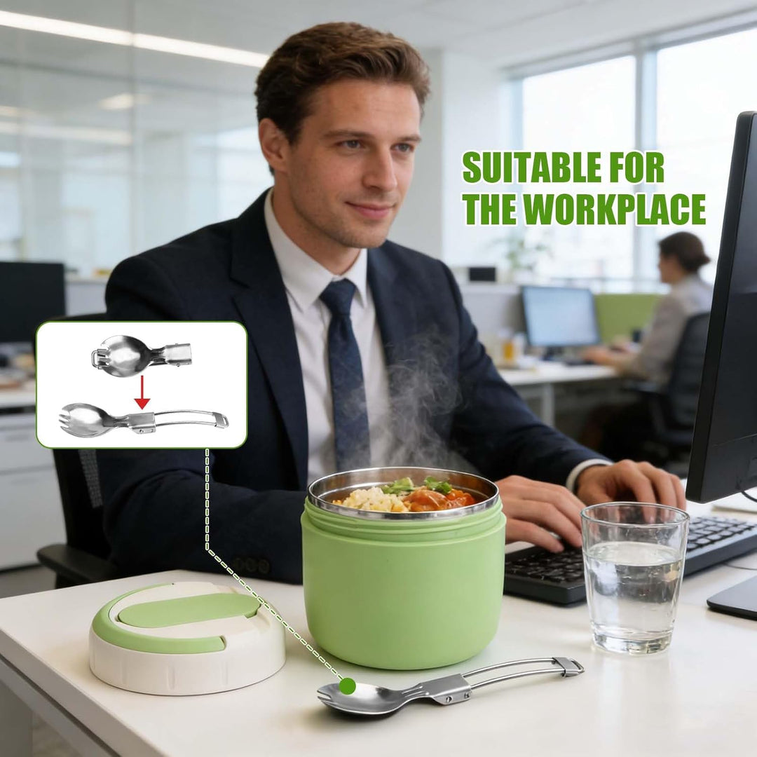 Thermobehälter für Essen 1.3L, Edelstahl, Thermo Lunchbox mit faltbarem Besteck, Suppenbehälter to g