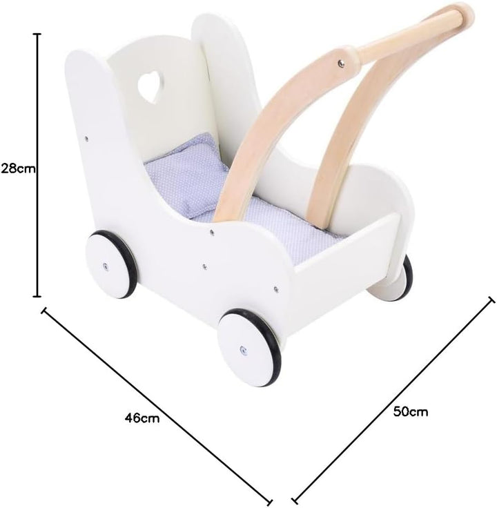 Engelhart – 606014 – Eleganter Puppenwagen aus Holz – Grau und Weiss – Masse: 50 x 28 x 46 cm – Ab 3
