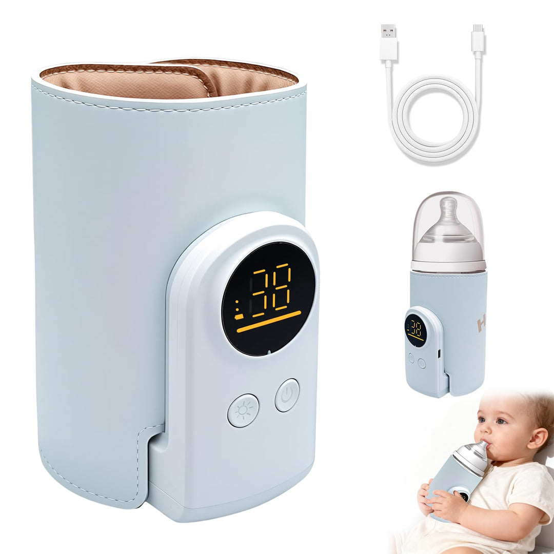 Flaschenwärmer Baby mit 6-Temperaturstufen (38°C-50°C), Tragbarer Flaschenwärmer Akku mit LCD-Displa