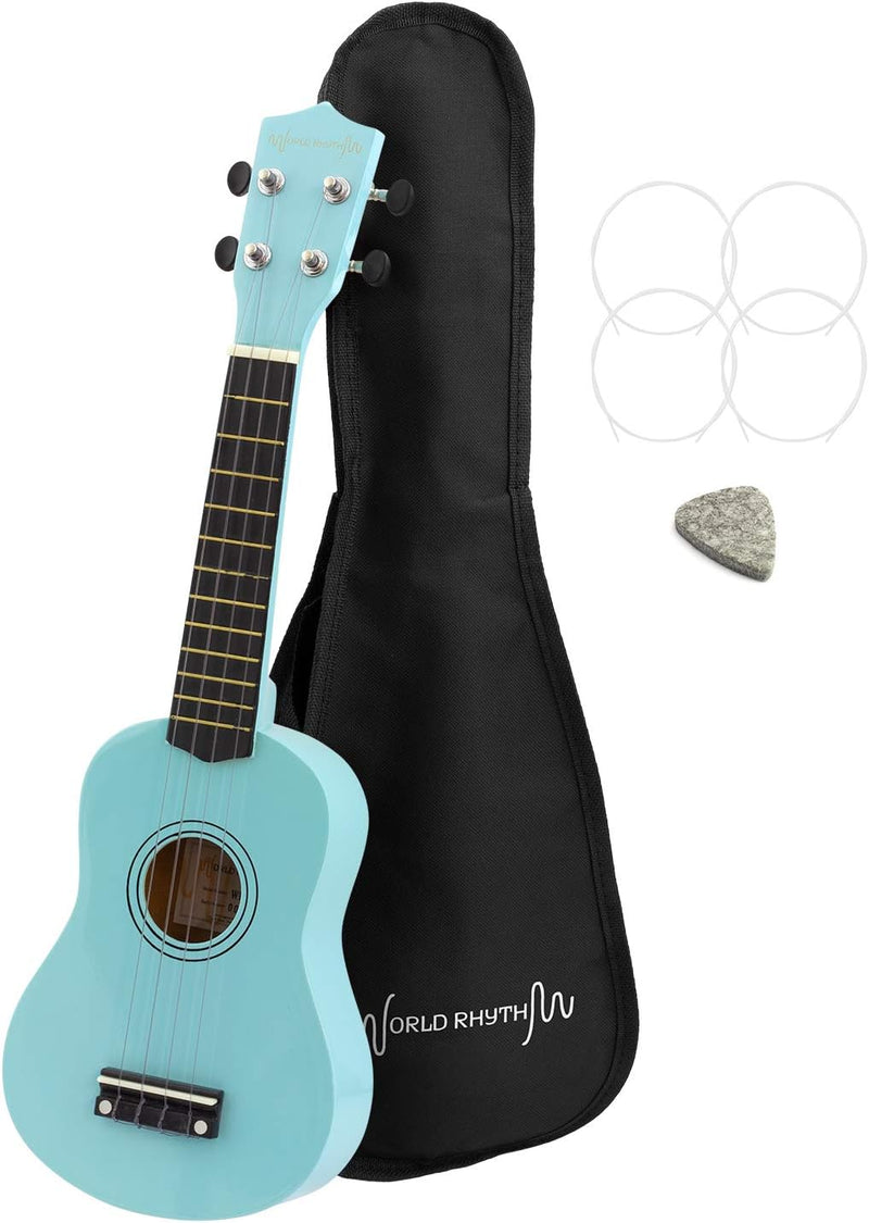 World Rhythm Sopran-Ukulele – Anfänger-Sopran-Ukulele in hellblauem Finish mit Gigbag, Ersatzsaiten