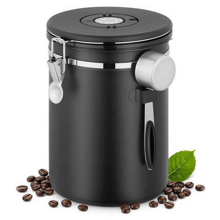 Kaffeedose Luftdicht 1kg Bohnen, 2,8 L Edelstahl Kaffeebohnen Behälter Mit EdelstahllöFfel Und Datum