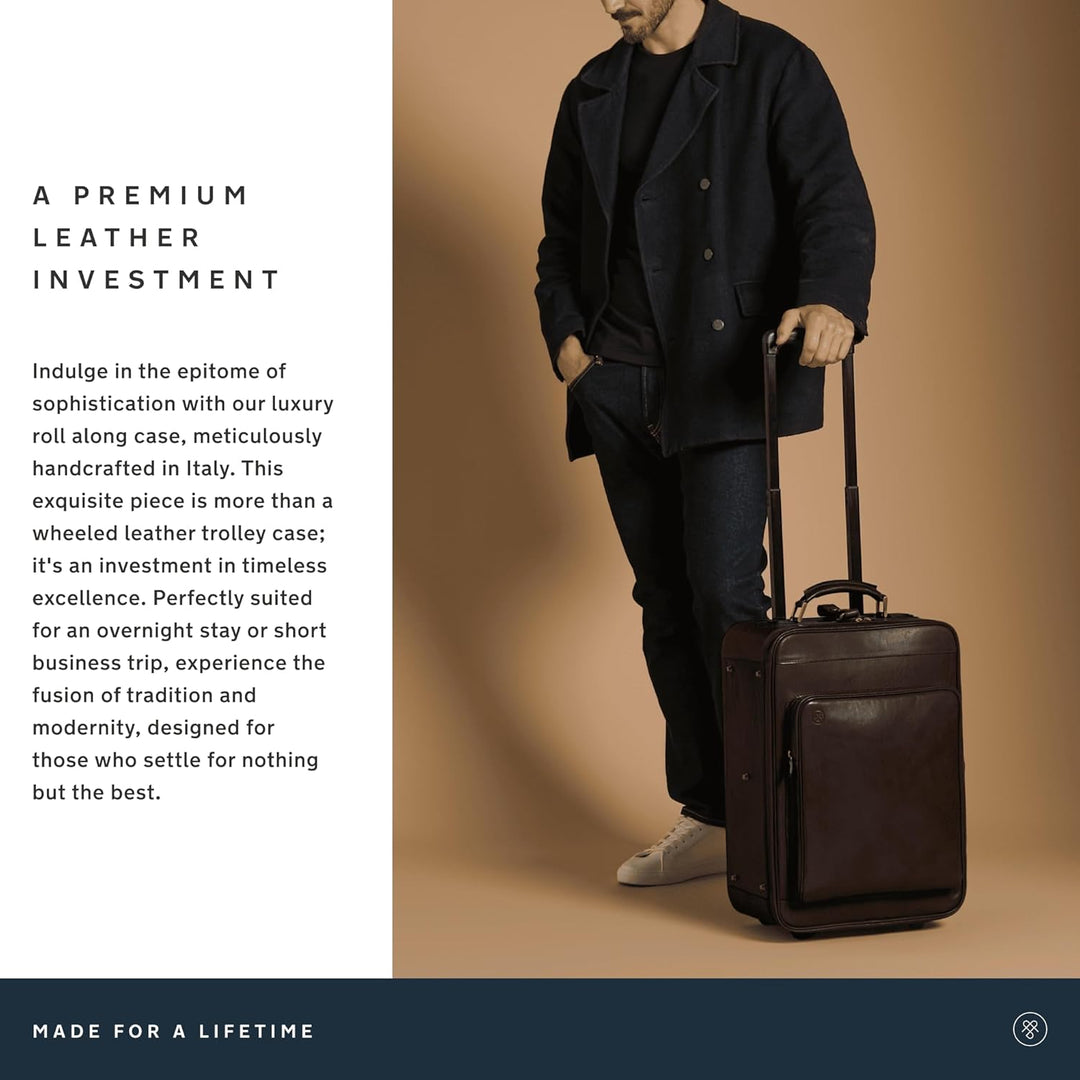 Maxwell-Scott Hochwertiger Herren Leder Trolley Koffer Piazzale in Dunkelbraun, Dunkelbraun