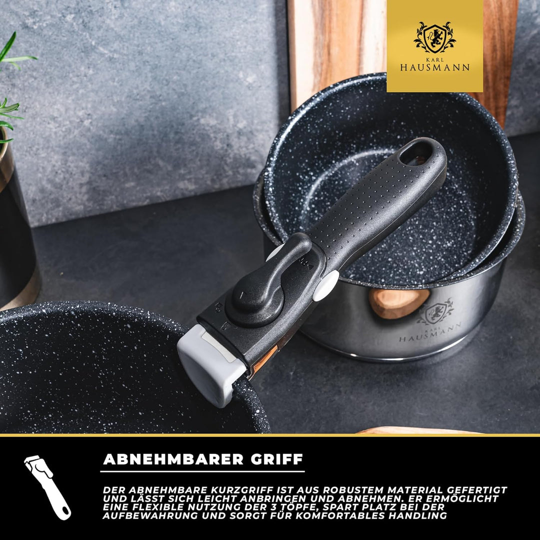 Topfset Induktion mit Abnehmbarer Griff - 3-Teilig - Edelstahl Kochtöpfe für Alle Herdarten - Kochto