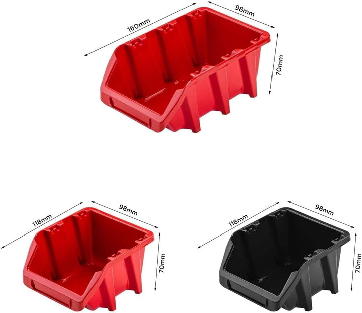 Lagersystem Werkstattregal | 117 x 78 cm | 28 stck. Box | Wandregal mit Werkzeughalterungen und Stap